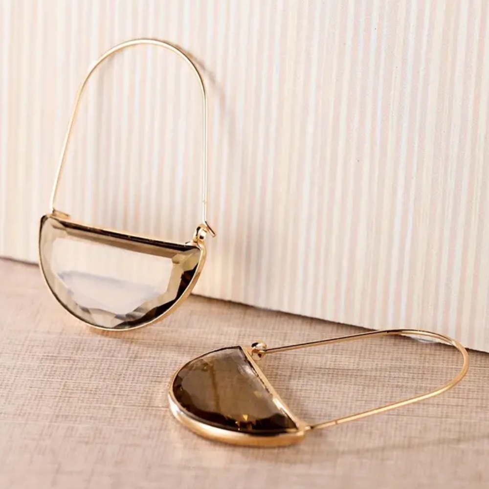 Coffee brown colored gem half moon Anthropologie earrings
